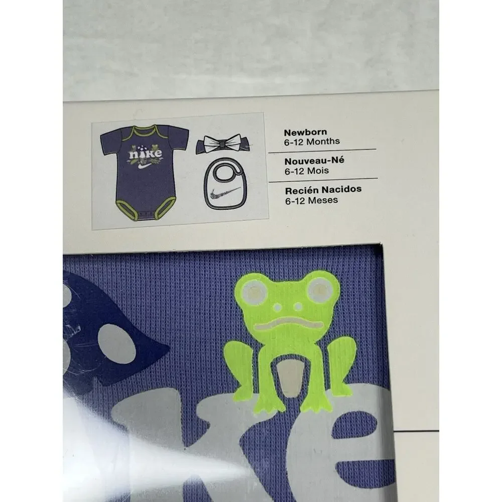 Nike Infant Girl 3-Piece Box Set- Bodysuit Headband & Bib 6-12 Months Baby Gift